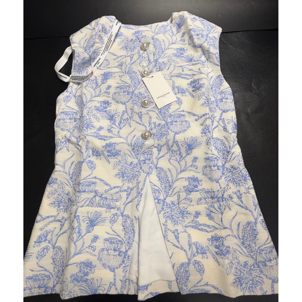 Amanda Uprichard Hughes Vest English Blue Floral Toile‎ Pearl Button Size Small